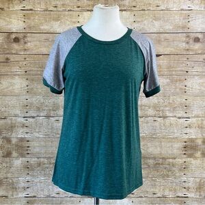 Unbranded Women Green Grey Raglan Baseball Tee‎ Short Sleeve Heathered Shirt S